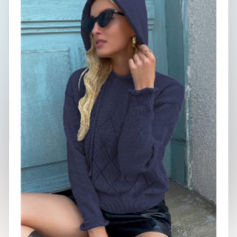 Navy Blue Knit Argyle Hoodie NWT